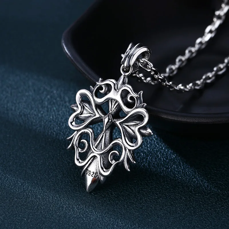 S925 Sterling Silver Charms Pendants for Women Men New Fashion Hollow Eternal Rattan Cross Inlaid Zircon Jewelry Wholesale