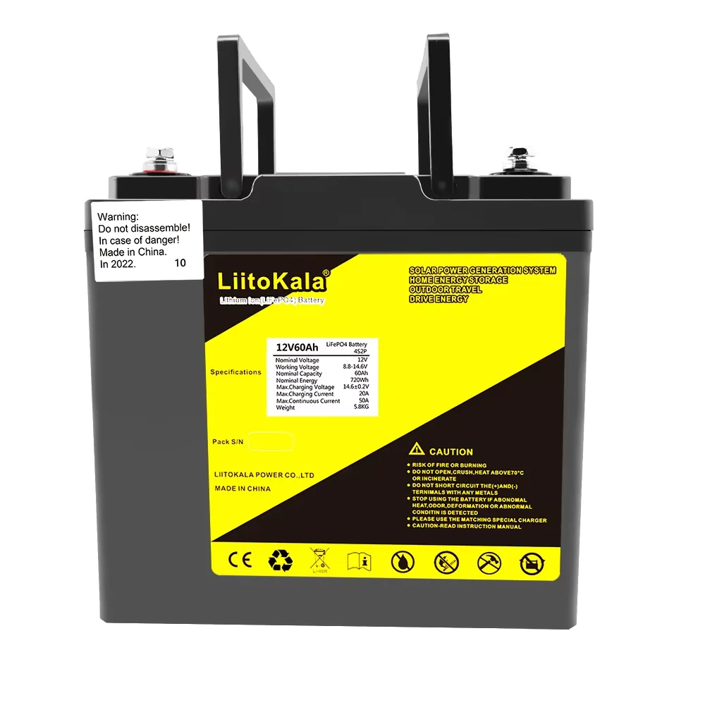 LiitoKala 12V/12.8V 60Ah LiFePO4 แบตเตอรี่ Campers กันน้ําแบตเตอรี่รถกอล์ฟ Off-Road Off-Grid พลังงานแสงอาทิตย์