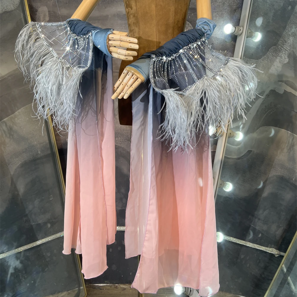 Floating Sleeves Ballroom Accessories New Products Stage Accessories Rhinestone Samba Ostrich Hair Modern Arm Decoration