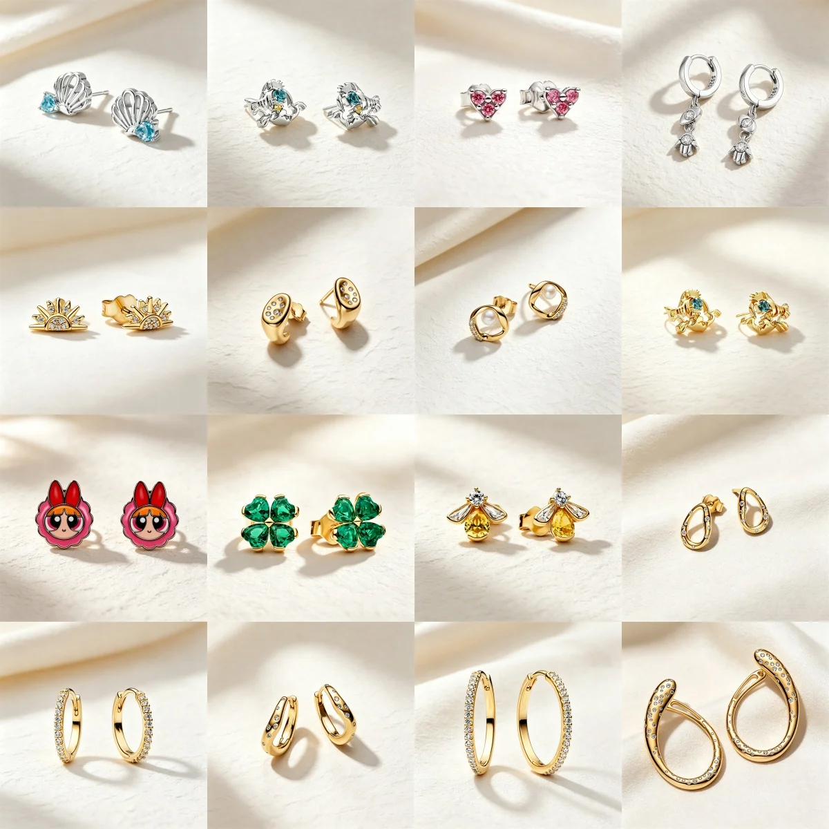 S925 Silver Cubic Zirconia Multi Style Animal Heart-Shaped Flower Hoop Earrings for Daily Wear Fashionable Women's Jewelry Gifts