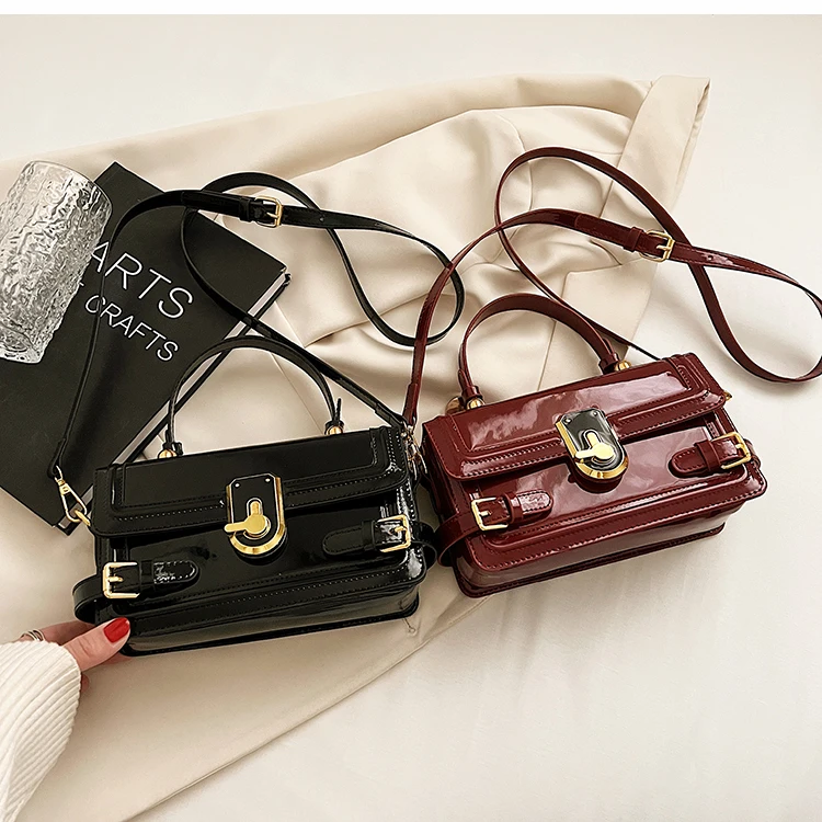 Patent Leather Square Crossbody Bag For Women 2023 New Luxury Designer High Quality Fashion Black Red Handbag Purse