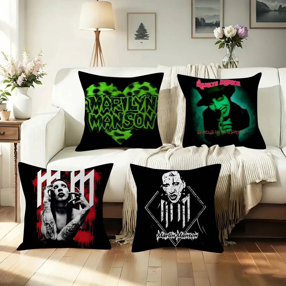 Classic Rock Band M-Marilyn M-Manson  Office Cushion Pillowcase Car Cushion Cover45X45CM Lumbar Pillowcase Sofa Pillowcover