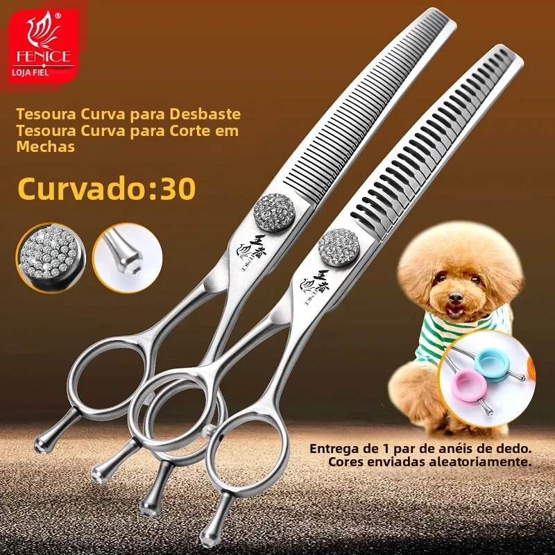 fenice-king-series-diamond-screw-dog-grooming-scissors-7-75-inch-curved-chunker-thinner-shears-for-dog-beauty-trimming