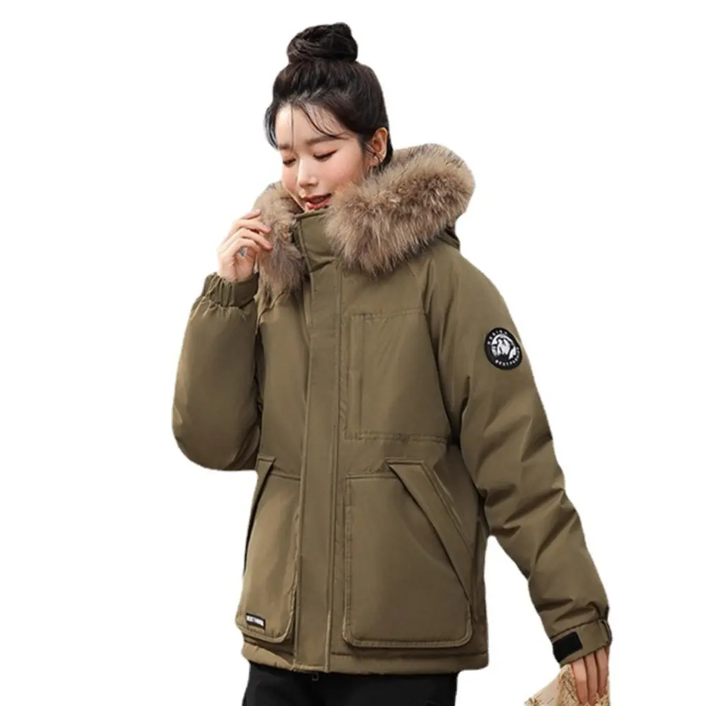 

Women's Winter Woolen Collar Parker down Cotton Loose Fit Korean Style Petite Fashion Overalls