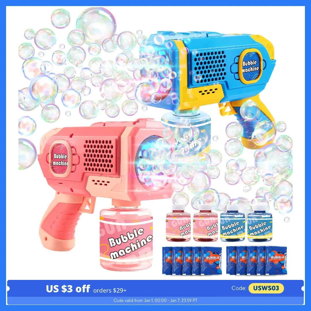 

EagleStone 2-Pk Bubble Gun, Auto Light-Up Blower, 40 Refills, Toddler Toy, Outdoor/Party Gift