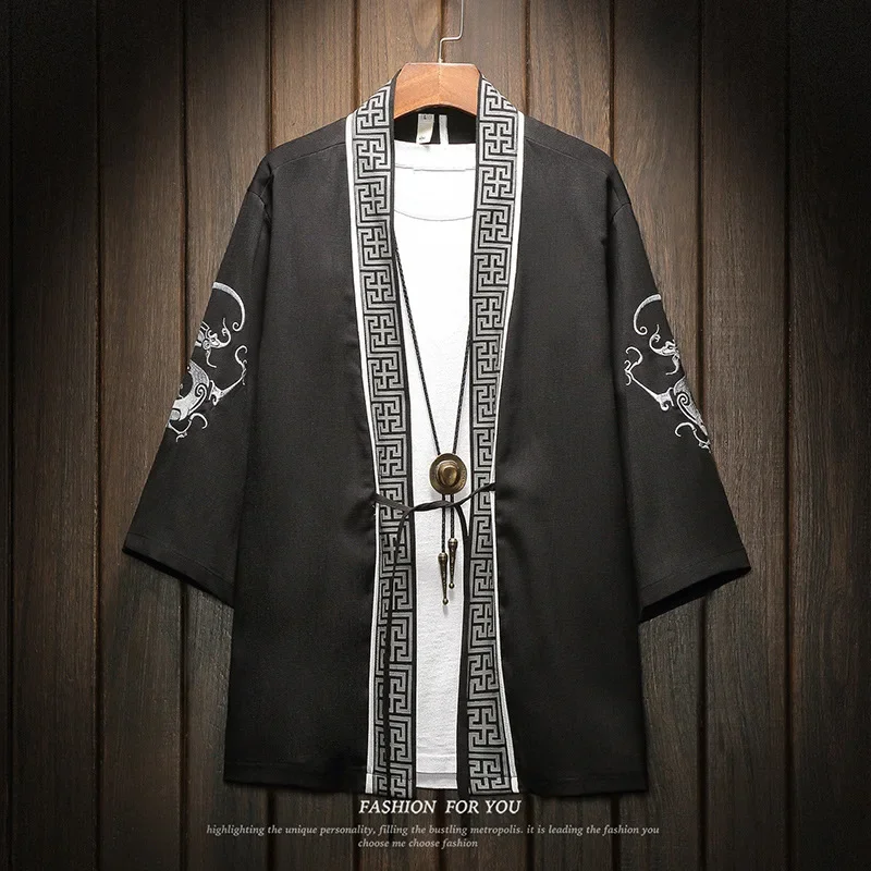 Stile cinese ricamato uomo Kimono costumi Samurai Retro Harajuku Kimono Cardigan giapponese Yukata Haori Plus Size giacche