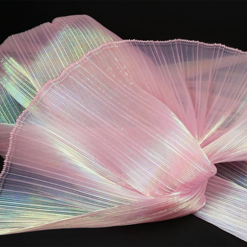 Mermaid Texture Pleated Organza Fabric Crisp By The Meter for Stage Wedding Decoration Handmade Diy Sewing Designer Cloth White view 3