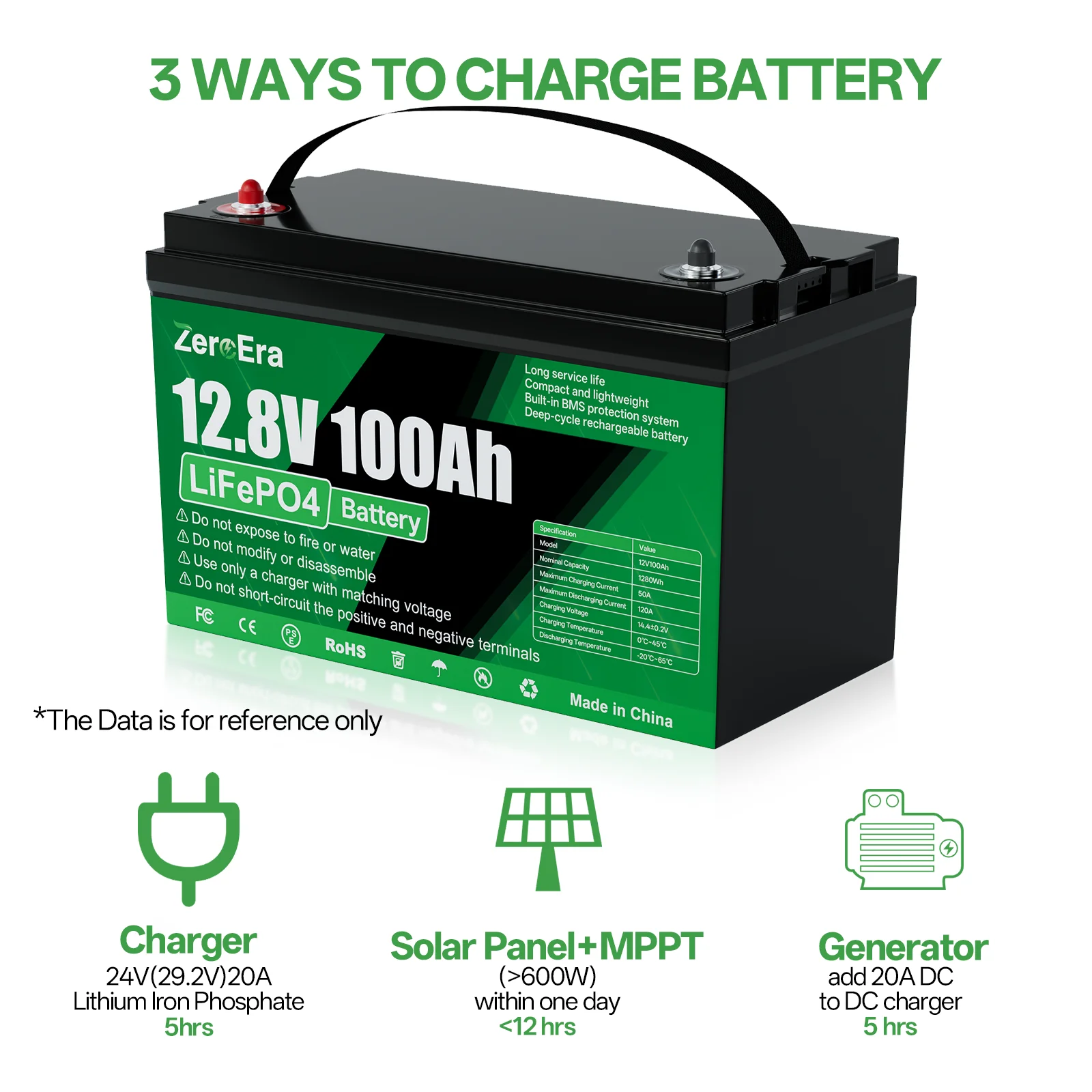 3 Pack ZeroEra 12.8V 100Ah LiFePO4 Battery 1280Wh Deep Cycle 