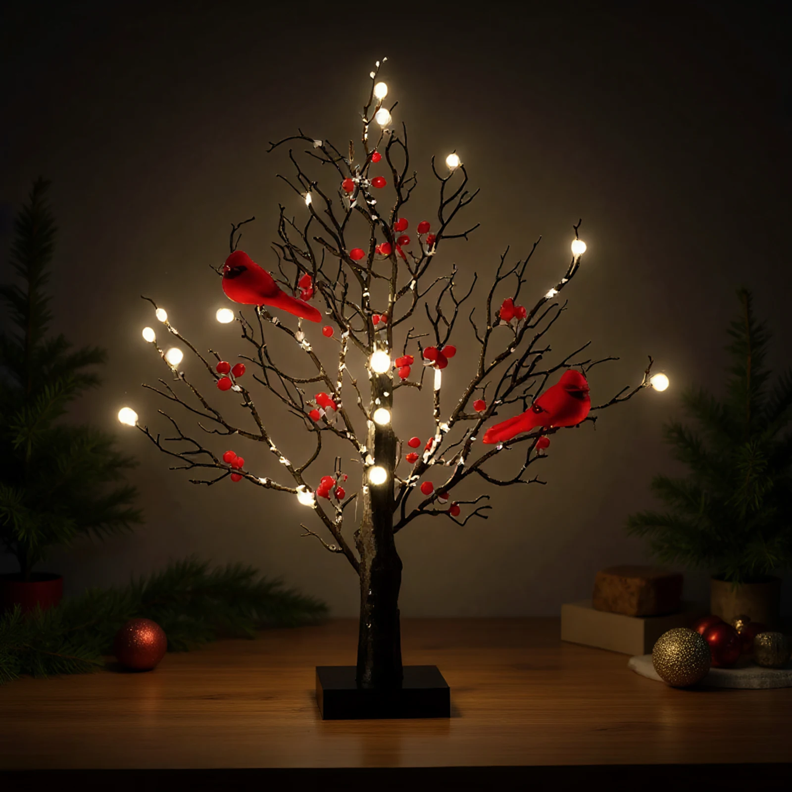 LED Glowing Tree Table Lamp Christmas Tree Fairy Night Lights Home Party Wedding Bedroom Decoration Mini Birch Xmas Tree Light