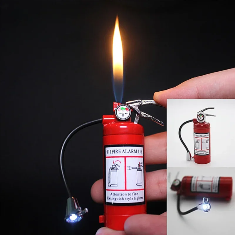 New Fire Extinguisher Torch Lighter Metal Flash Light Free Fire Butane Gas Pipe Lighter Unusual Inflated Cigar Cigarette Lighter