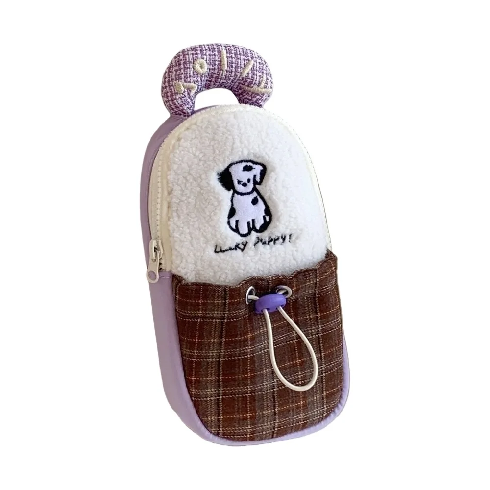 

Cartoon Dog Pocket Camera Storage Bag Large Capacity Multi-functional Puppy Pen Pouch Portable Plush Plaid Puppy Makeup Bag