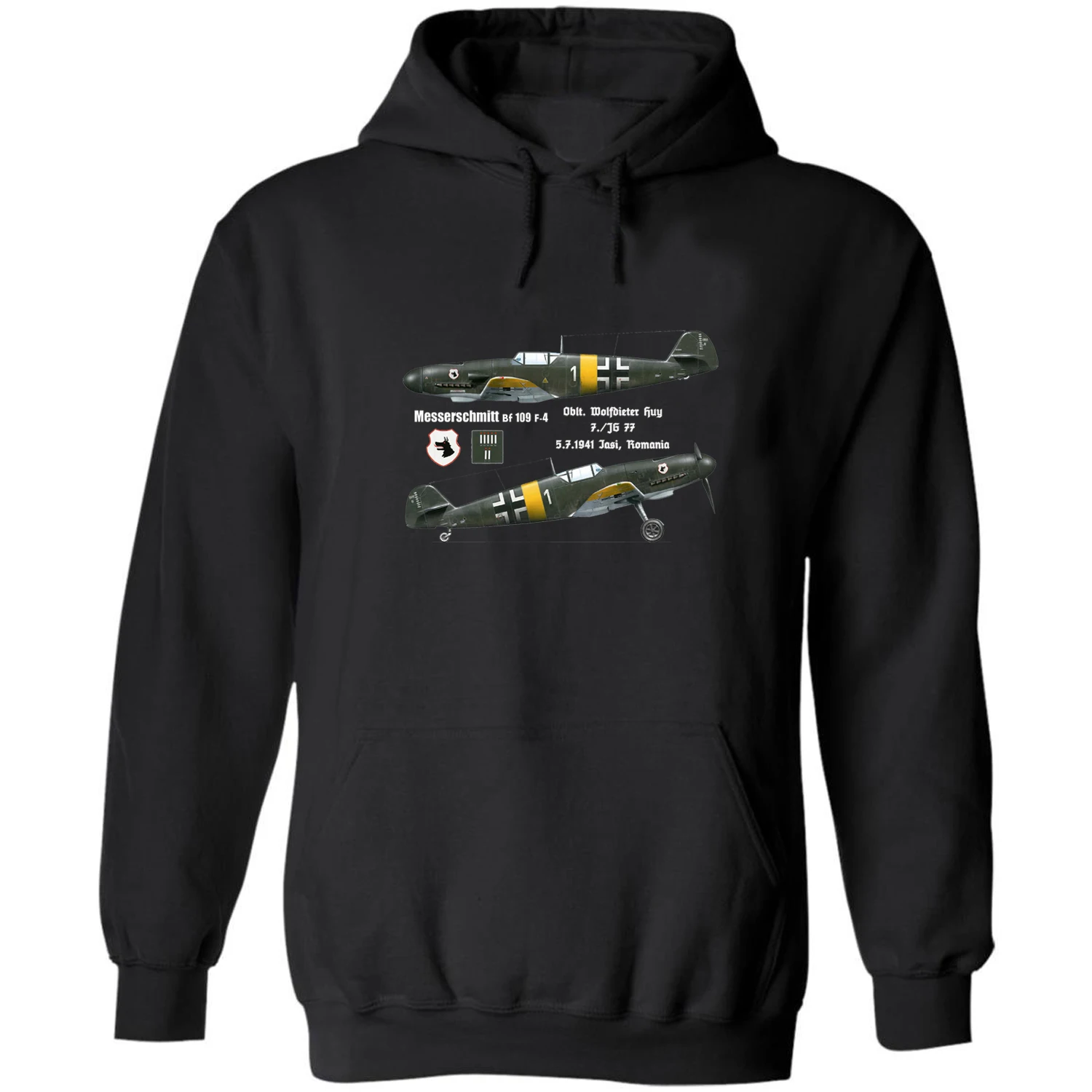 Luftwaffe Ace Wolf Dietrich Huy JG77 Bf-109 F-4 Fighter Pullover Hoodie 100% Cotton Casual Mens Sweatshirts Aviation Streetwear