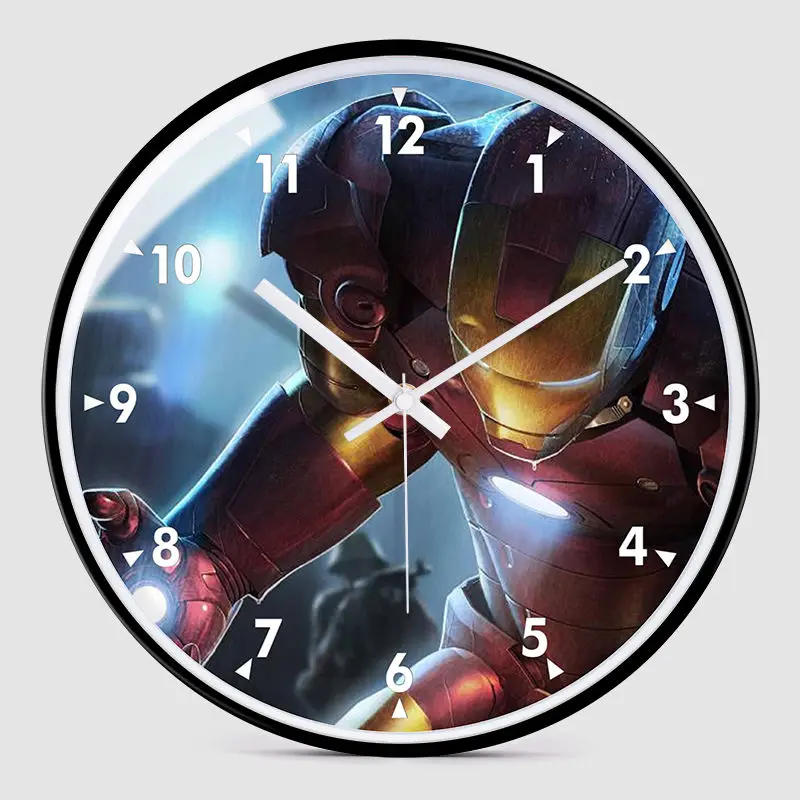 De Avengers Nieuwe Cartoon Wandklok Kinderkamer Anime Iron Man Boy Room Slaapzaal Klok Stille Slaapkamer Klok Decoratie