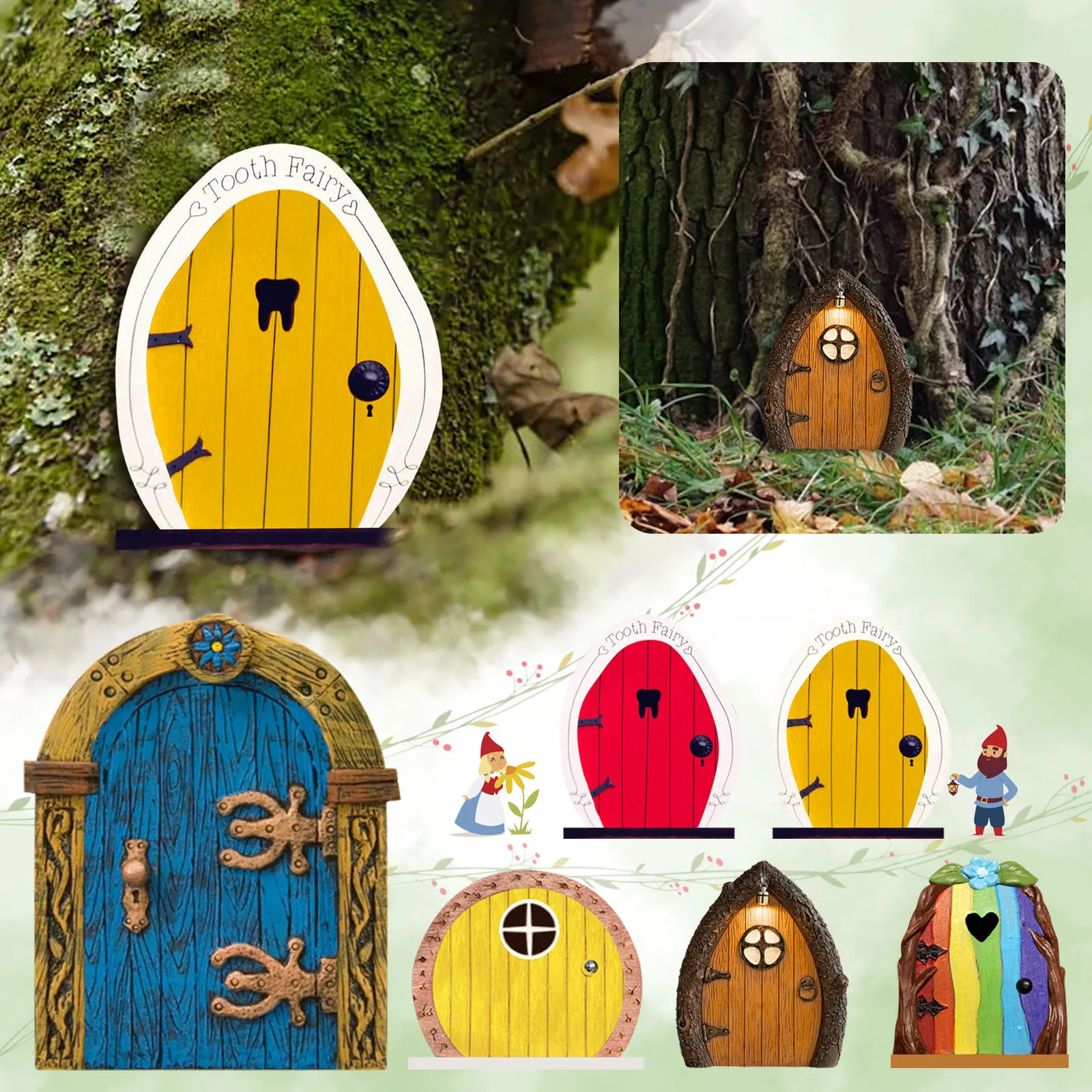 Miniature Fairy Gnome Door Figurines Elf Home For Yard Art Garden Tree Sculpture Statues Decor Outdoor Decor Fairy Garden Door