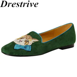 Drestrive 2025 Fashion Women's Pumps Cat Round Toe Casual Shoes Flat Sheep Suede Spring Casual Shoes Low Heels