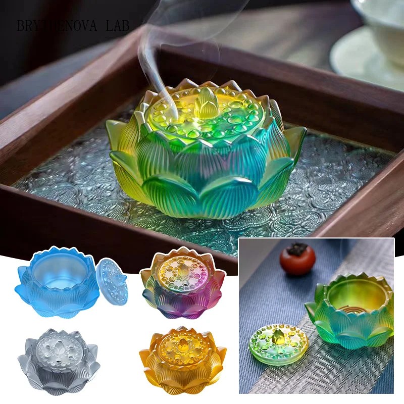 Gradient Glass Lotus Incense Burner Stove Ornament Creative Home Frankincense Decor Tea Table Burner Inscent Sandalwood Holder