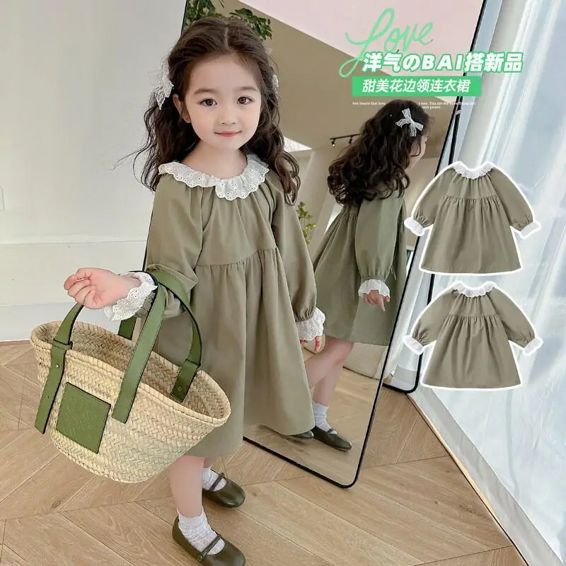 

Модная детская одежда, платье принцессы с длинными рукавами для маленьких девочек, кружевной воротник для девочек, весна-осень 2022, новинка, стильное, модное