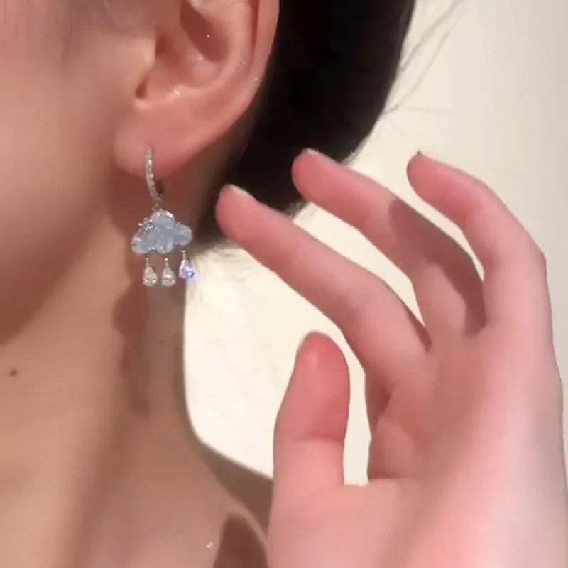 New Korean Cute Cloud Earrings for Women Blue Crystal Rain Zircon Drop Earring Party Wedding Jewelry Gifts