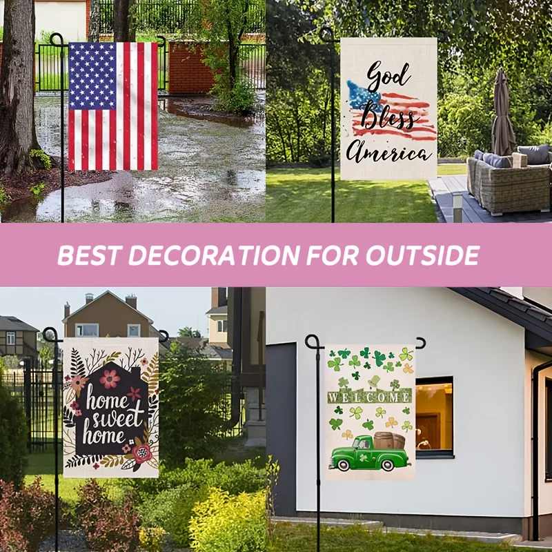 Two-Piece Garden Flag Stand Set, Outdoor Iron Garden Flagpole, Small Garden Decorative Flag Hanger with Windproof Fixing Clips