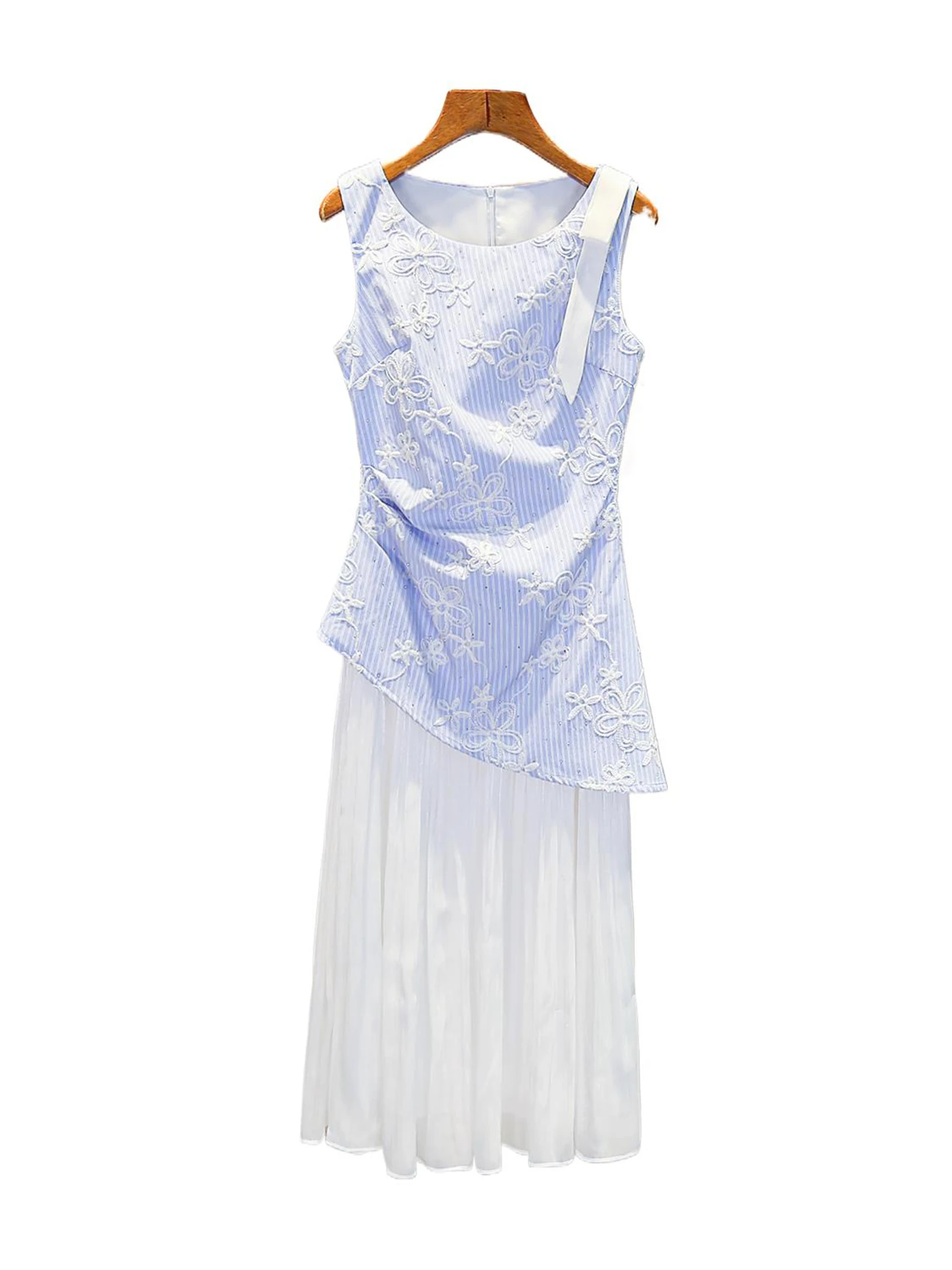 

Ele Long Stripe Embroidered Vest Dr High Waist A-Line Silhouette Comfortable Polyester Fiber Spring Summer Autumn Dr