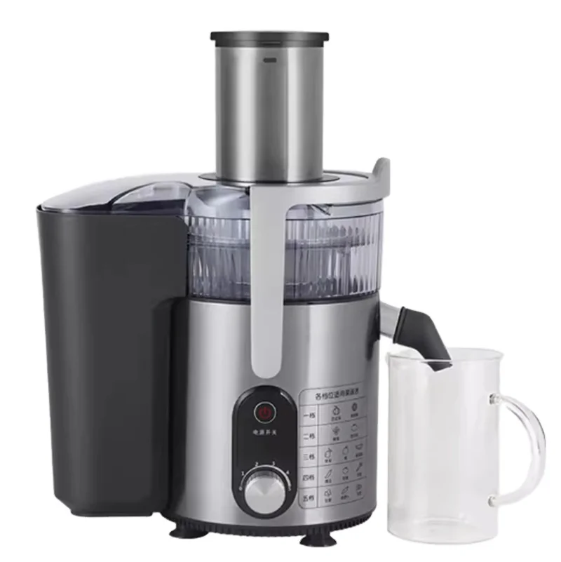 Extractor de exprimidor, prensa en frío, fácil de usar, fruta frita fresca, exprimidor doméstico, máquina eléctrica de acero inoxidable, negro, 220V, inglés