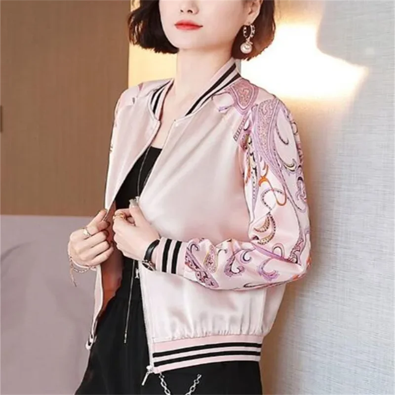 New Print Jackets Thin Coats For Women Casual Outwear Woman Clothes Fabric Zipper Women\'s Jacket O-neck Fashion Female Coats