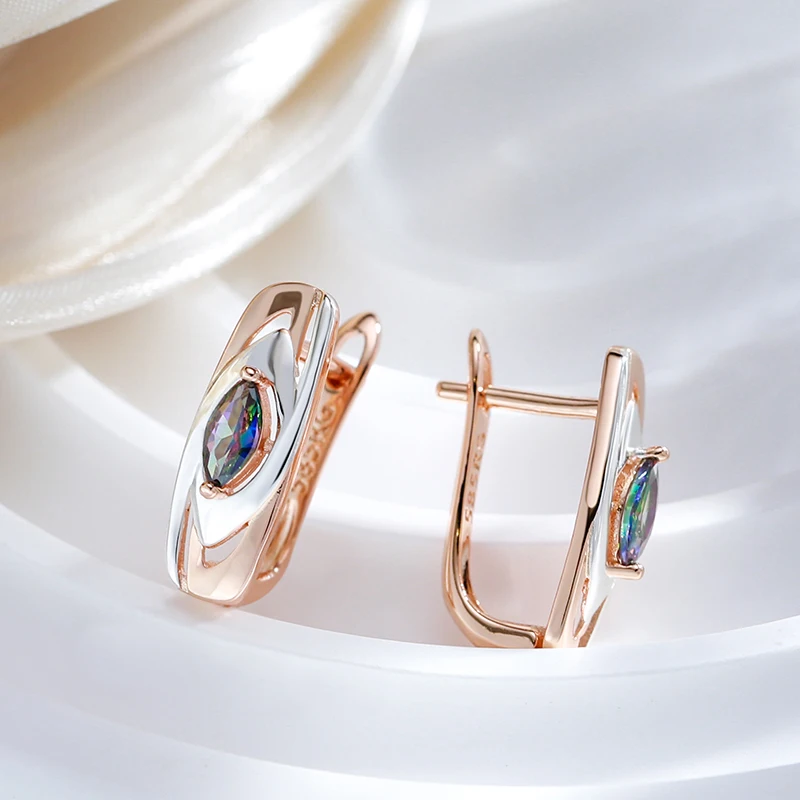 Kinel Luxury Colorful Stone English Earrings for Women 585 Rose Gold Color Mixed White Gold Natural Zircon Trendy Daily Jewelry