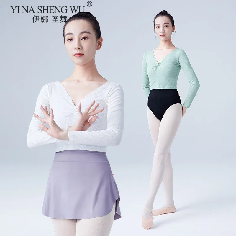 

Женский укороченный топ, теплые вязаные танцевальные короткие топы с v-образным вырезом, балетное гимнастическое танцевальное пальто, балетная одежда с длинными рукавами, танцевальные костюмы для взрослых