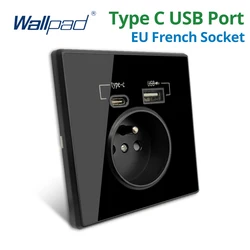 Wallpad-Panel de plástico blanco para pared, toma de corriente estándar francesa, con puerto de carga USB tipo C, 5V, 2100mA