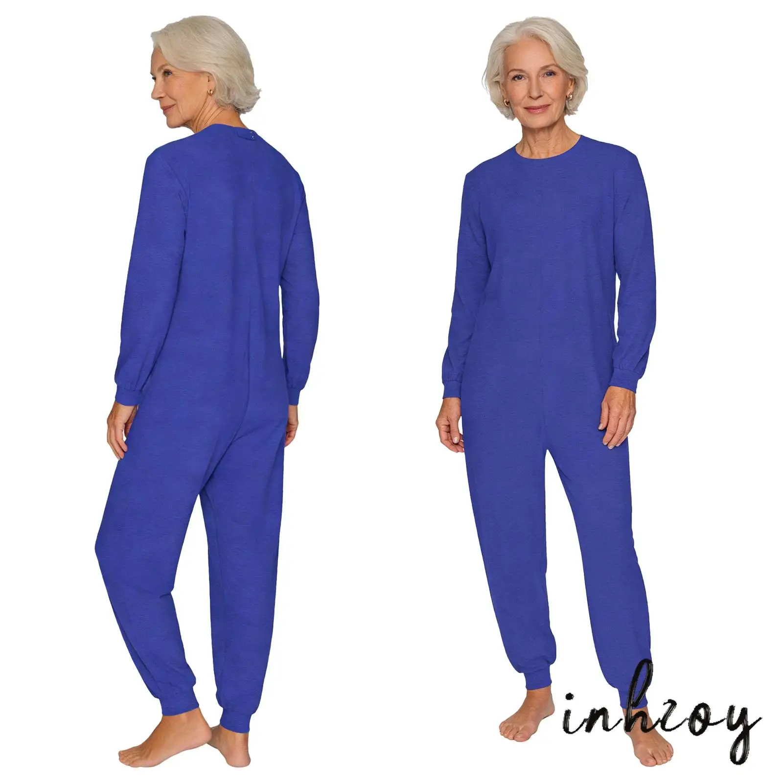

Unisex Elderly Adaptive One Piece Romper Anti Strip Design Crew Neck Long Sleeve And Back Zipper Jumpsuit Special Needs Wear