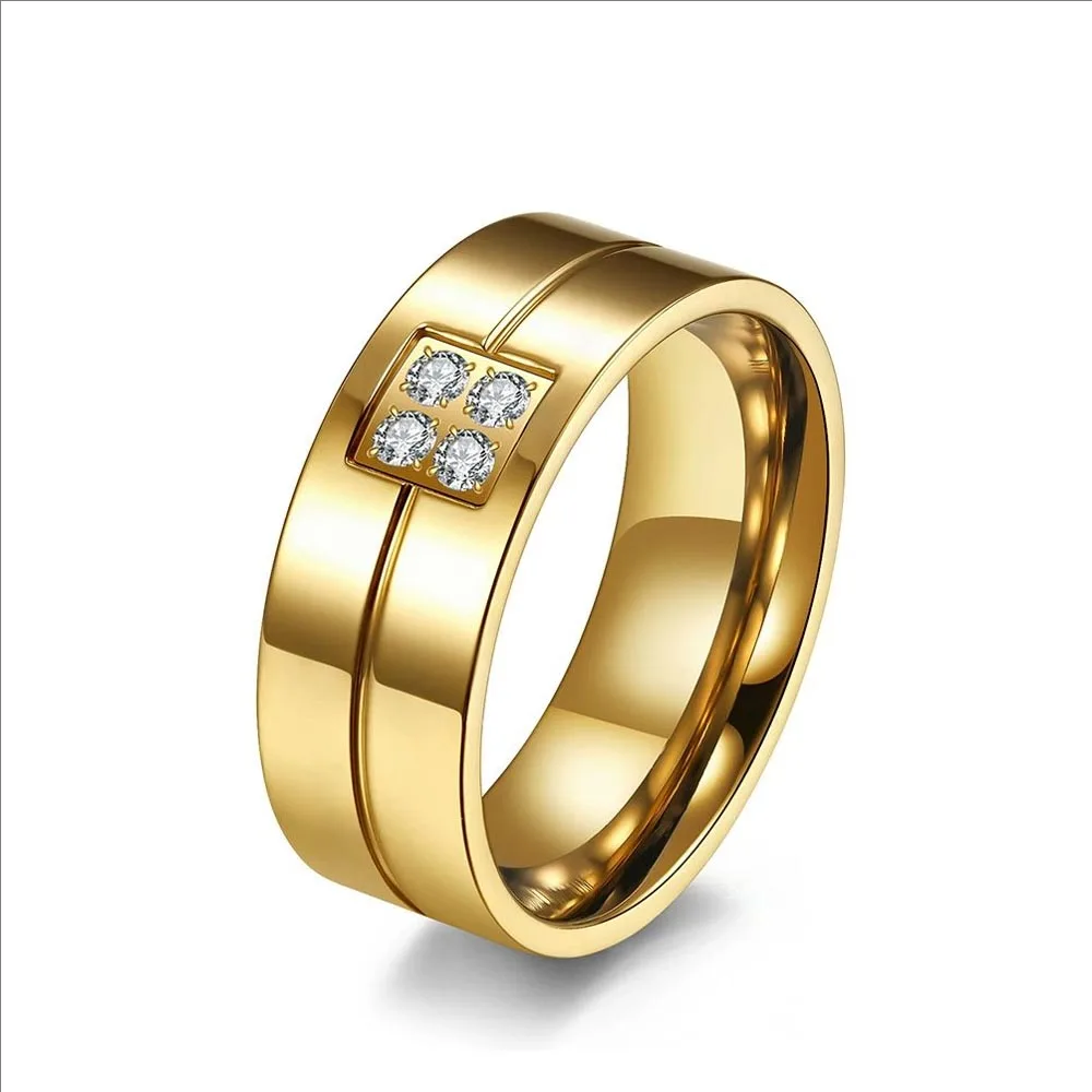 Stainless Steel Men Women Trendsetter Bling CZ Zirconia Round Finger Ring Simple Wedding Rings For Girls