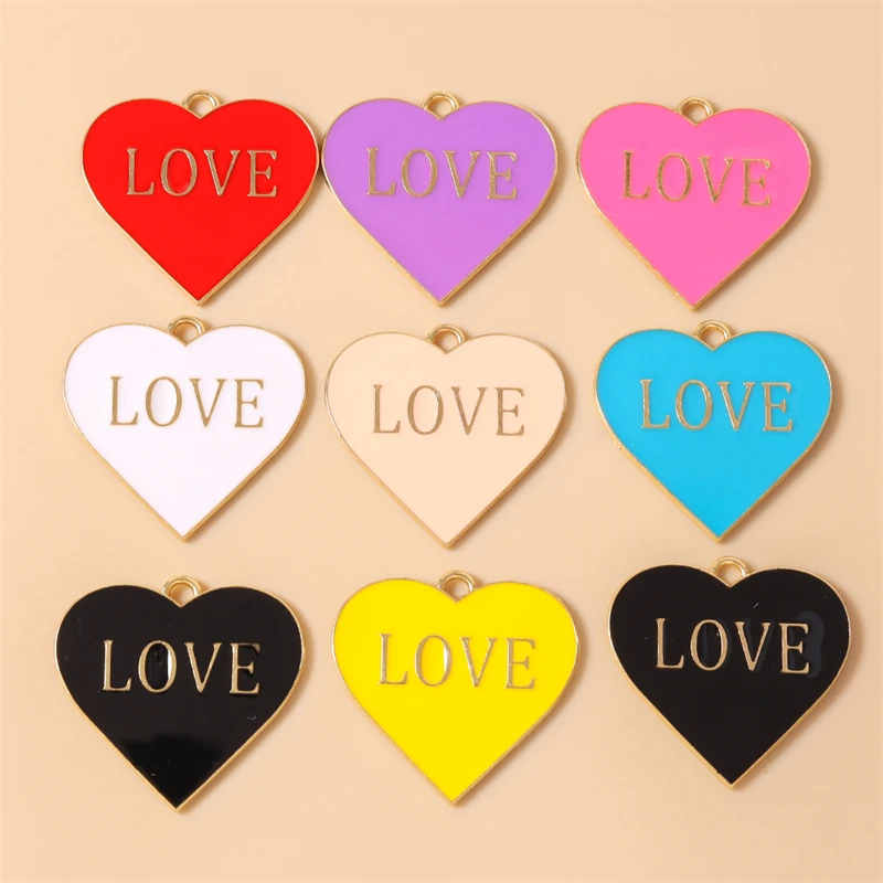 10 Stück 13x13mm Niedliche Bunte Emaille-Herzanhänger Passend für Halsketten, Ohrringe, Armbänder, DIY-Bastelzubehör für Schmuckherstellung – Detail 6