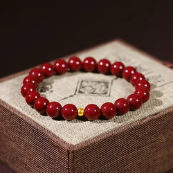 Lucky Cinnabar Red Gold Color Beads Natural Stone Beaded Bracelet for Women Bracelet Party Jewelry Bring Good Luck Gift