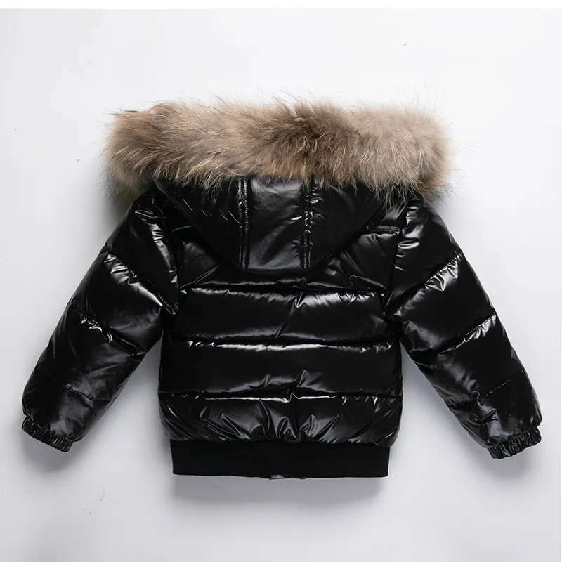 Winter Infant Boys Down Jacket Faux Fur Long Sleeve Thicken Warm Baby Boys Parkas Zipper Shinny Waterproof Toddler Boy Outerwear