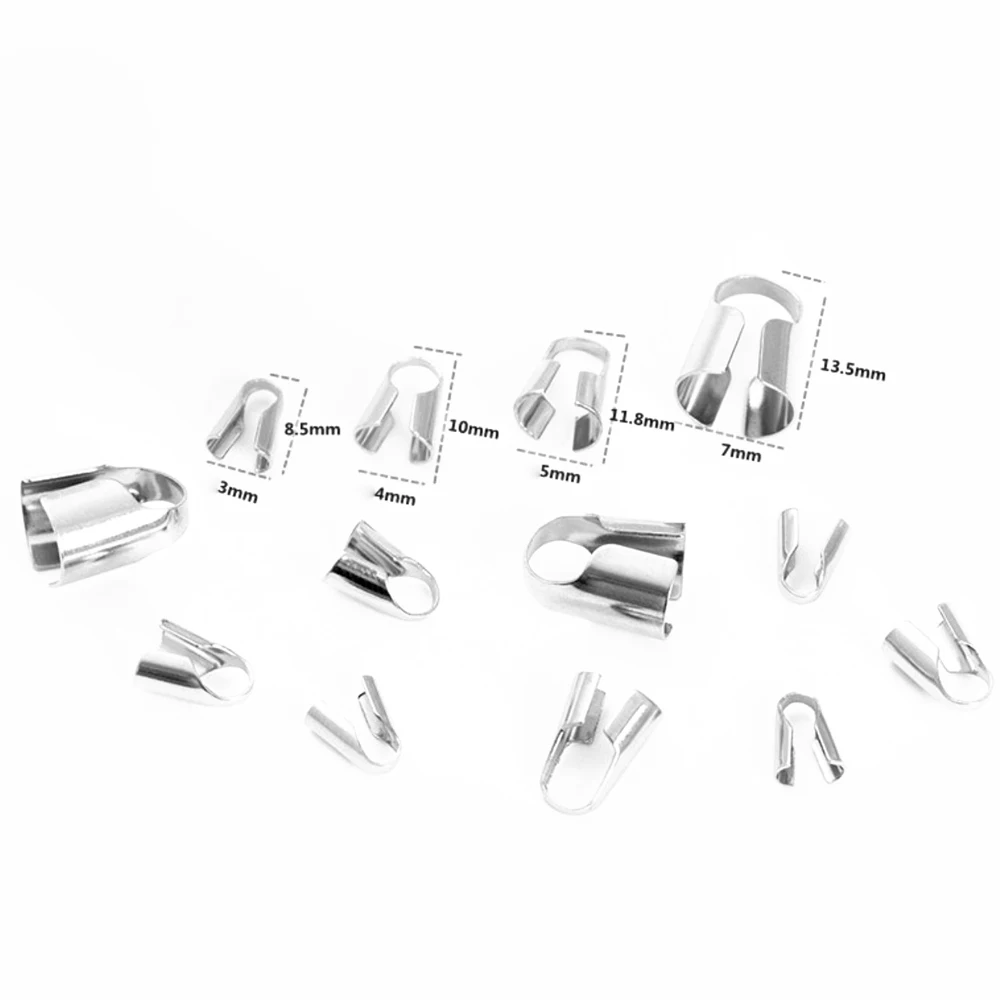 50Pcs Stainless Steel Cords Crimp End Clasps Beads Caps Leather Clip Tip Fold Crimp Bracelet Connectors For Jewelry Making