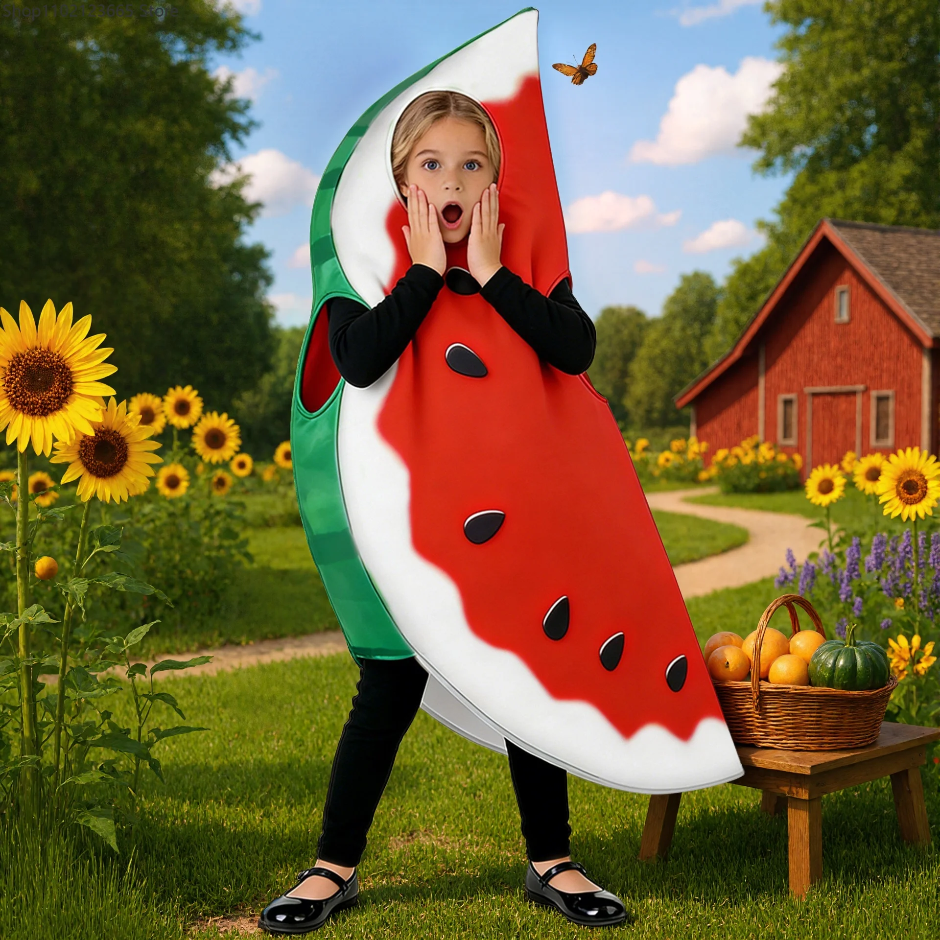

2026 Halloween Fun Watermelon Slice Costumes Mascot Costumes Carnival Food And Fruit Themed Party Enfant Role-playing Smocks
