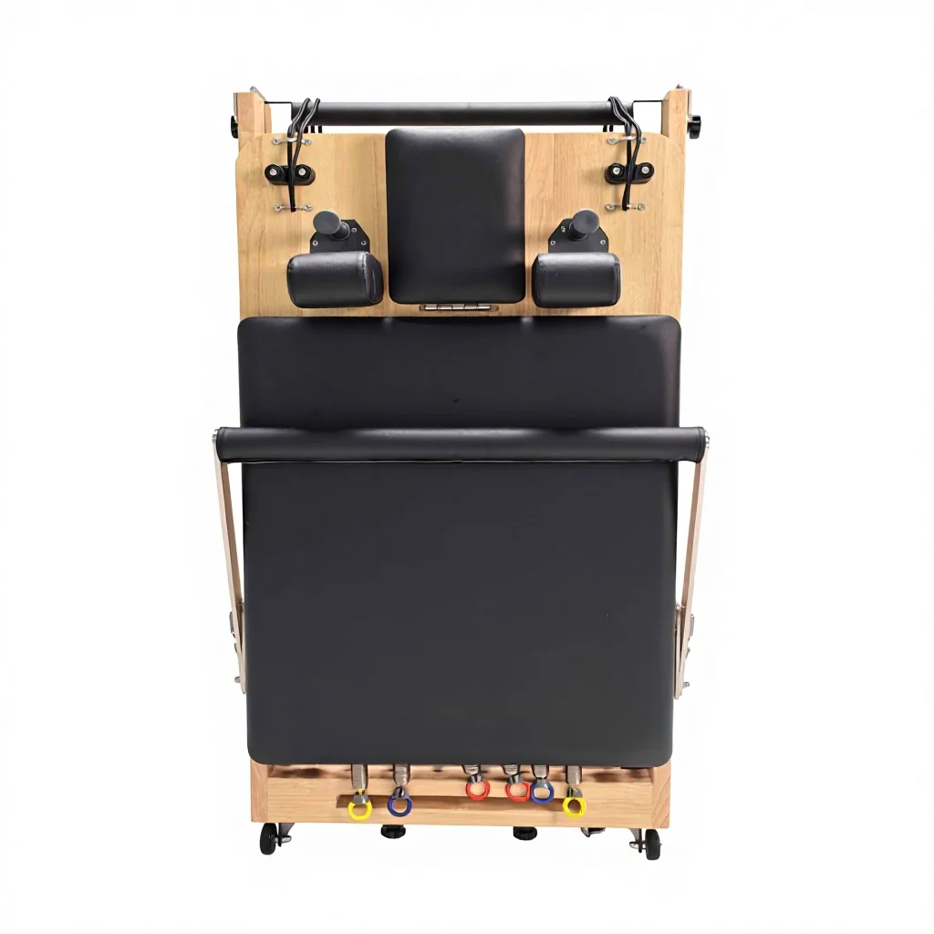 Oak Foldable Pilates Reformer with Wheels, Adjustable & Portable for Studio