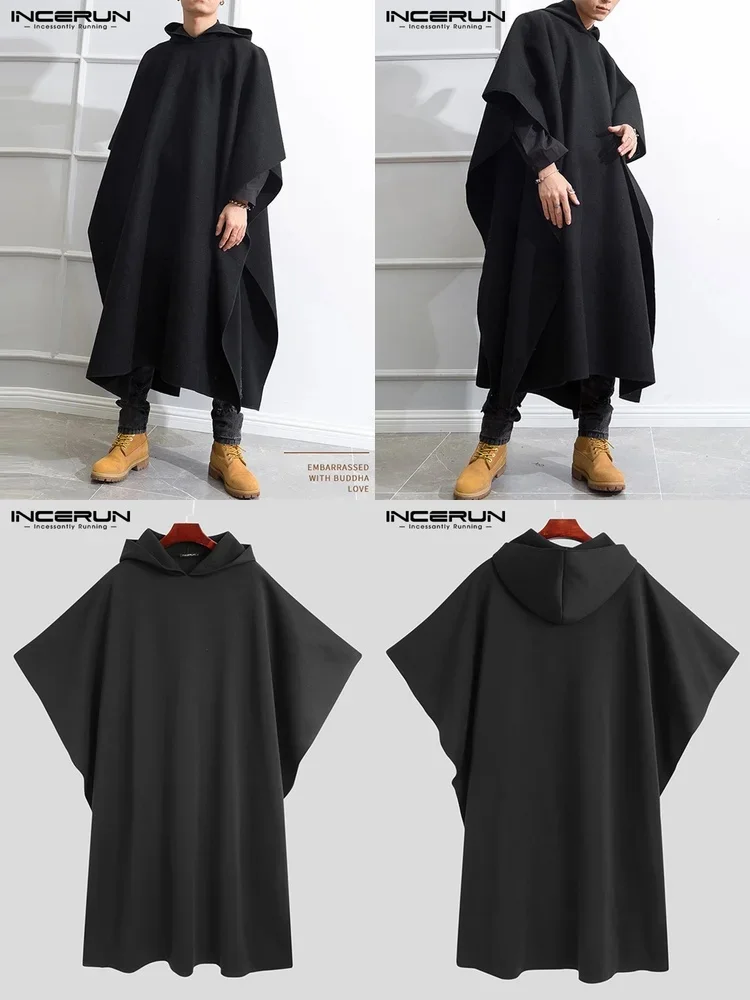 

Men's Loose Black Windbreaker Jacket Fashion Irregular Hooded Long Sleeve Trench Coat Autumn Winter Outwear S 5XL