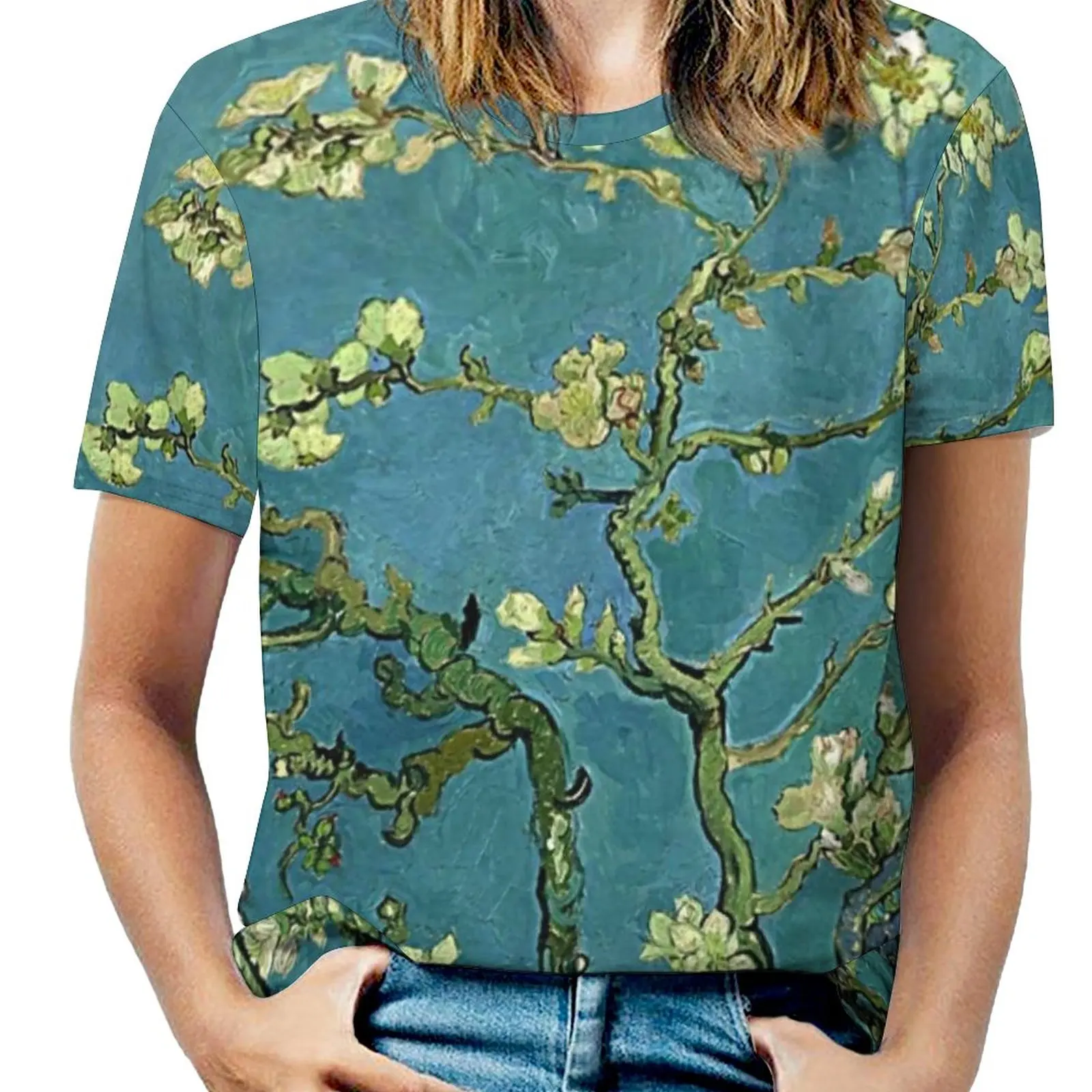 Floral Print Art T-Shirts Van Gogh Almond Blossoms Classic Oversize T Shirt Short Sleeves Women Aesthetic Tshirt Beach Clothes