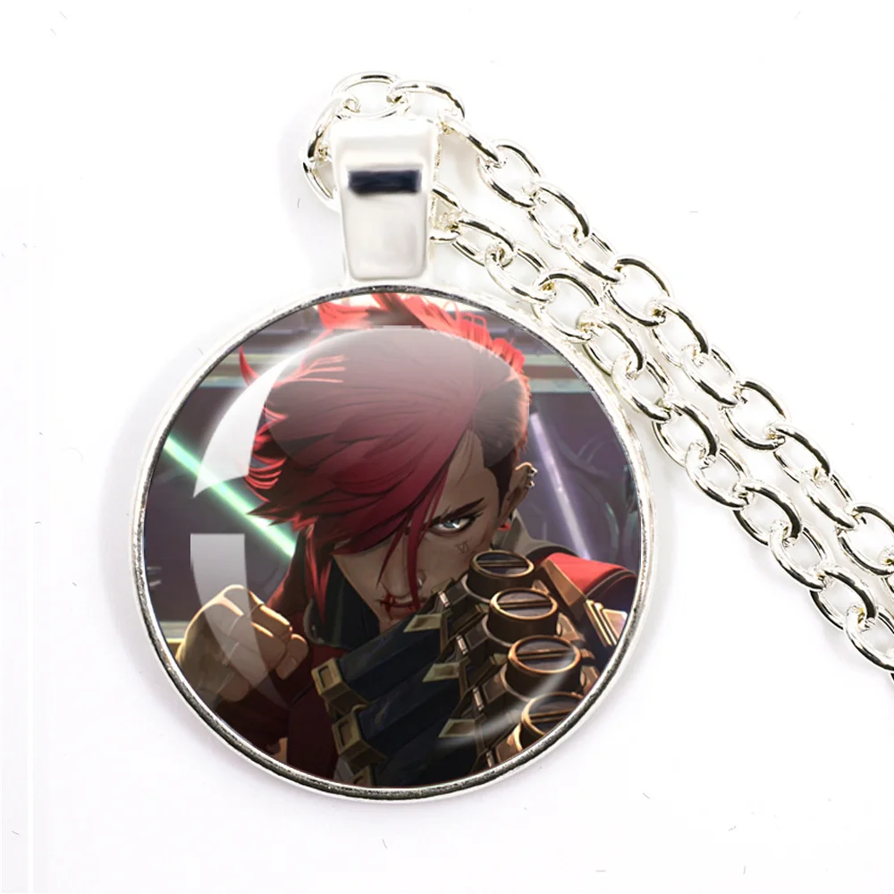 Hot Anime Arcane2 Jinx Viktor Ekko Glass Round Pendant Necklaces Accessories Charms Necklace for Women Men Jewelry Gift