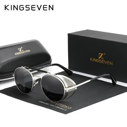 KINGSEVEN Retro Round Sunglasses For Men Steampunk Vintage UV400 Polarized Glasses Pilot Eye Protect Stainless steel Eyewear