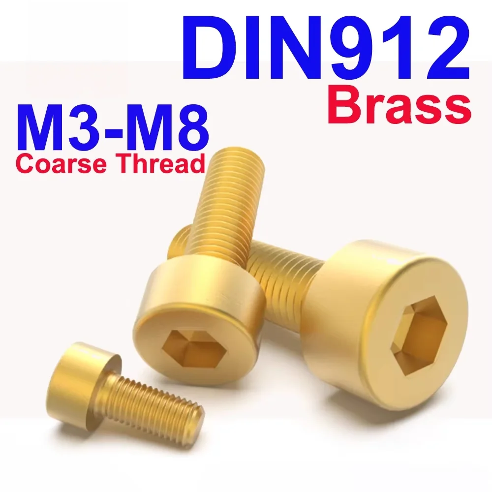 10pcs/lot DIN912 M3 M4 M5 M6 M8 Pure Brass Hexagon Socket Cap Round Head Screws Allen Key Bolts