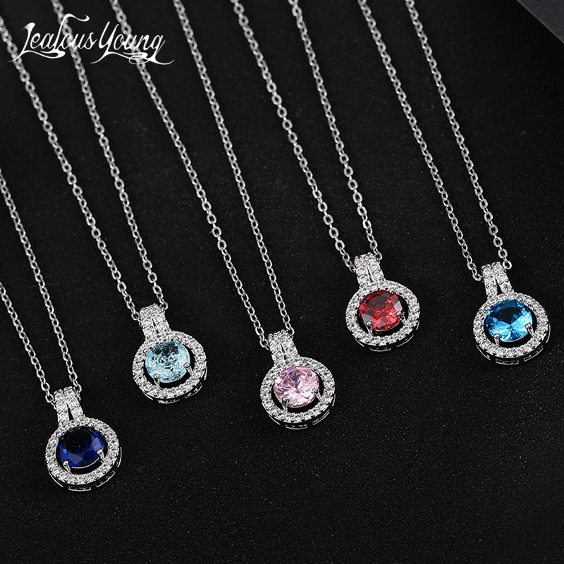 Fashion Cubic Zirconia Round Pendant Necklaces for Women 10 Colors Choker Bridal Hollow Party Jewelry