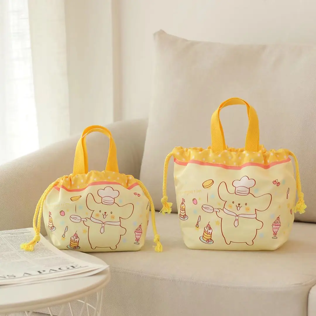 Cute Kawaii Anime Drawstring Pocket Kuromi Pom Purin Cinnamoroll Cosmetic Bag Satin High Quality Cute Bag Birthday Gifts