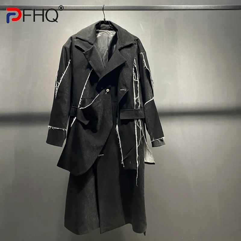 PFHQ 2023 Wornout Edge Color Contrast Men\'s Long Coat Trench High Quality 2023 Elegant Stylish Jacket Windbreaker Free Shipping