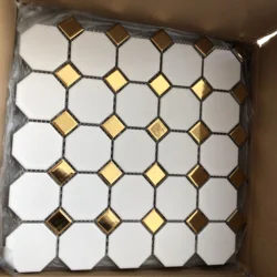 Piastrella a mosaico in ceramica bianca opaca oro lucido, piastrella per pavimento antiscivolo per bagno e cucina, piastrella per decorazione esterna