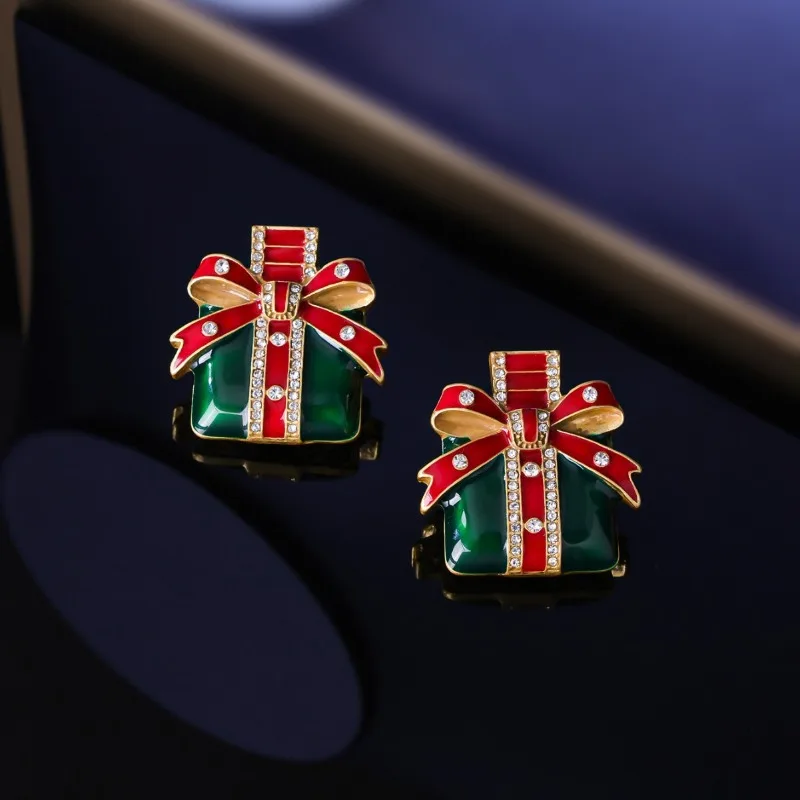 

Classic New Handmade Enamel Gift Box Earrings Medieval Vintage Retro Temperament Earrings Colored Christmas Gift Box Earrings