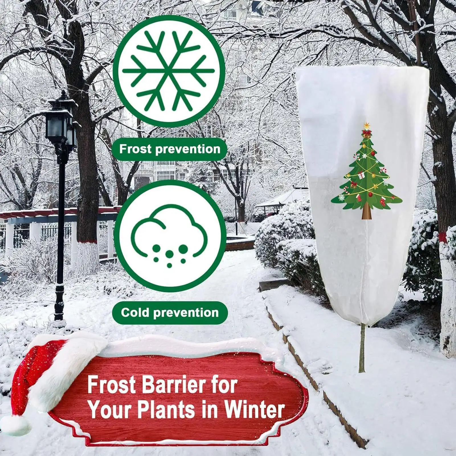 Plant Covers Freeze Protection Snow Barrier Breathable Blanket Christmas Theme Cover For Plants In Winter Freeze For Tree Rose