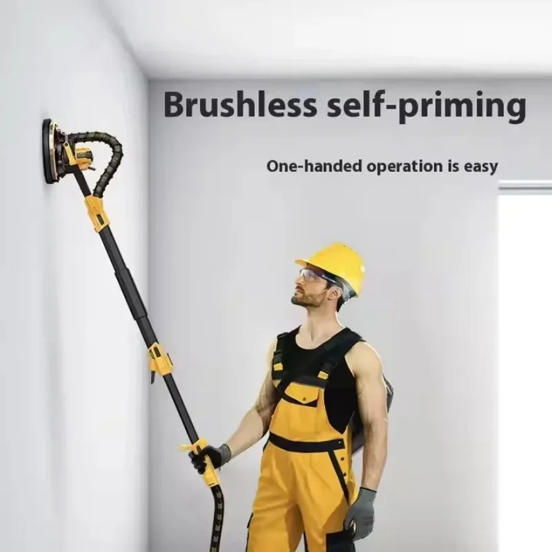 ماكينة تلميع الحائط الكهربائية بدون فرش 220 فولت، عمود طويل، ماكينة صنفرة خفيفة مزدوجة مع معجون لتحسين المنزل
