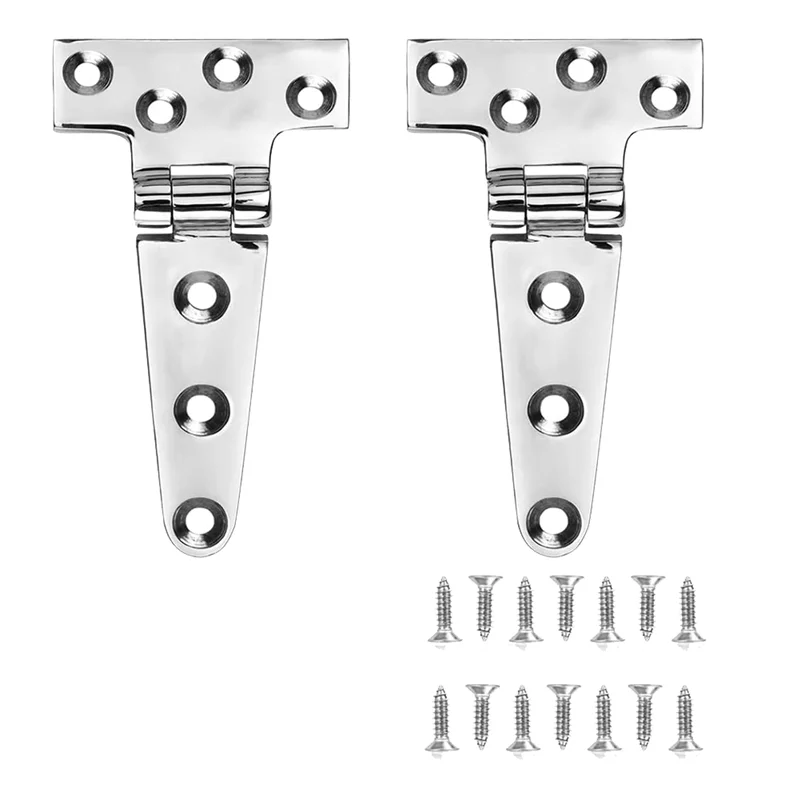 Marine Grade T Hinges, Boat Hinges, 6 Inch x 3 Inches, No Noise, Heavy Duty 316 Stainless Steel with Screws (2 PCS)